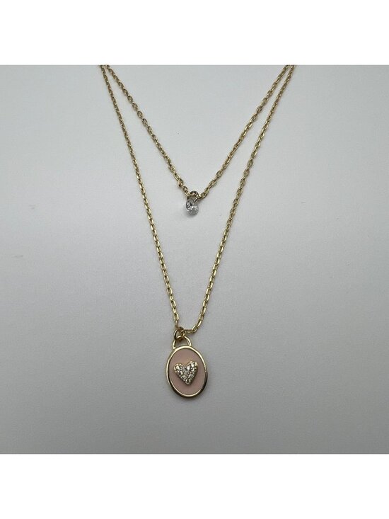 Unwritten Jewelry - Unwritten Gold-Tone Double-Layer Necklace With Pink Heart & Crystal Accents